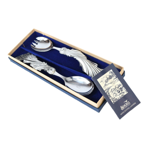 Vintage Seagull Pewter Sheffield Canada Salad Servers Spoon Fork Iris Design