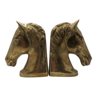 Mid 20th Century Brass Horse Head Bookends Horse Statues - a Pair For Sale