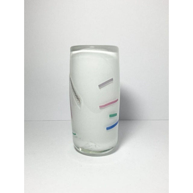 Lowell Duell 1988 Handblown Studio Art Glass Milky White & Pastel Confetti Vase For Sale In Dallas - Image 6 of 11