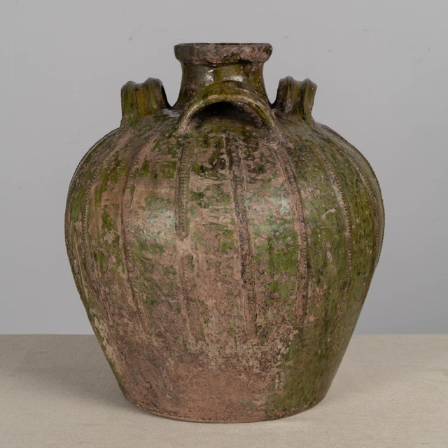 Dark Green 18th Century French Pottery Walnut Oil Jug From Perigord For Sale - Image 8 of 13