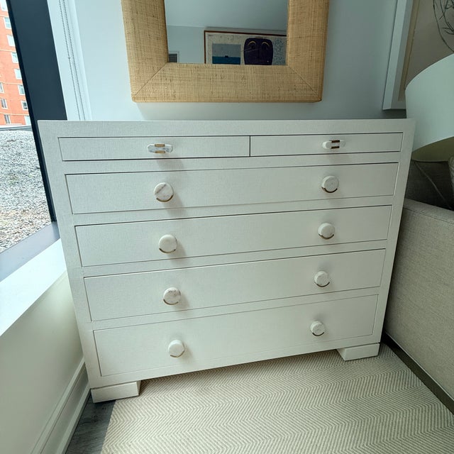 Contemporary Villa & House Frances Chiffon White Lacquered Grasscloth Dresser For Sale - Image 3 of 9