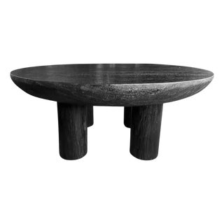 Sculptural Round Table: Solid Mango Wood, Burnt Finish, Modern Organic For Sale