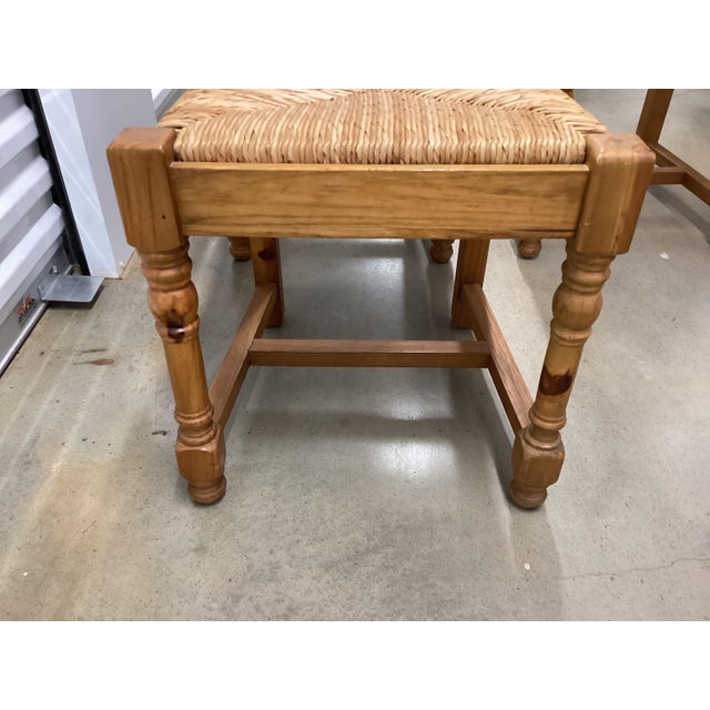French Vintage Pine Rush-Seat Tall Back Chairs For Sale - Image 4 of 11