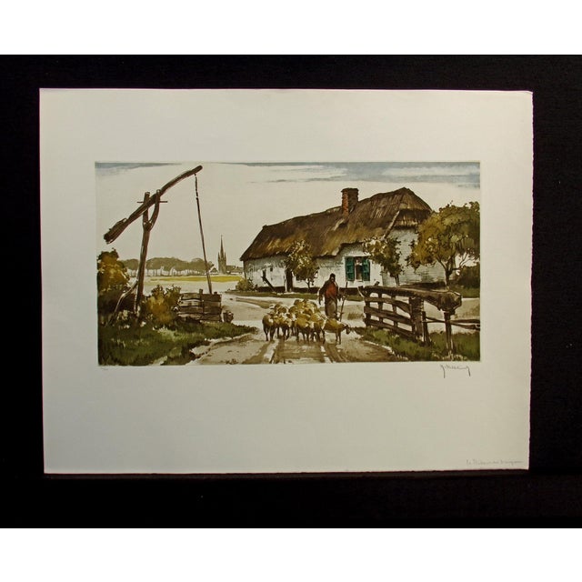 1950s Roger Hebbelinck "Retour Du Troupeau" Hand Signed Vintage Aquatint Etching 1950 For Sale - Image 5 of 9