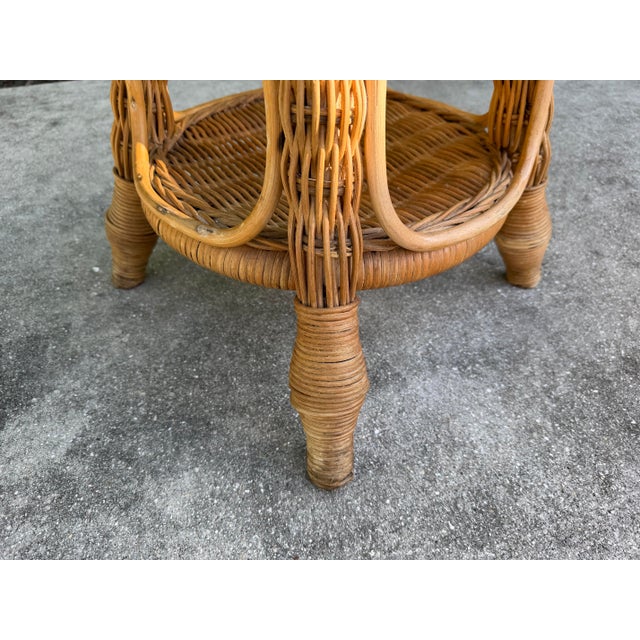 Brown Vintage Sculptural Rattan Side Table With Tessellated Travertine Inlay For Sale - Image 8 of 15