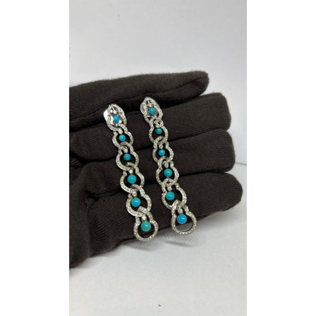 Modern Natural Turquoise 2.47cts & Diamond 1.86cts Earring in 14k Gold For Sale - Image 3 of 8