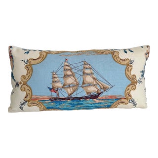 Nautical Americana Lumbar Pillow in Brunschwig & Fils “Clipper Ship” For Sale
