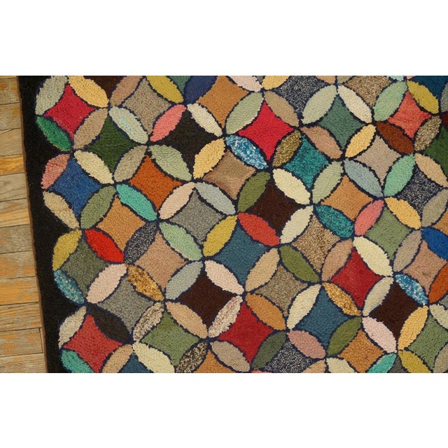 1920s Multicolor Geometric Antique American Hooked Rug 3'7" X 8'9" Knotted Wool Carpet For Sale - Image 9 of 12