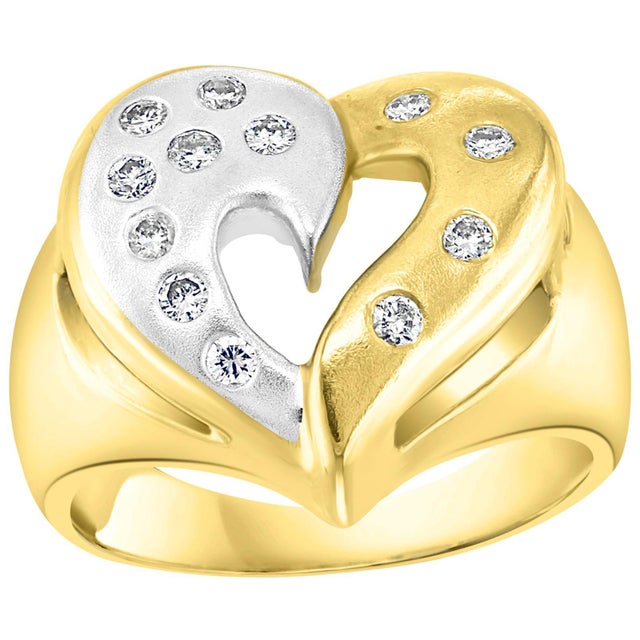 Heart Shape Two-Tone Gold Diamond Cocktail 14 Karat Gold Ring For Sale - Image 15 of 18