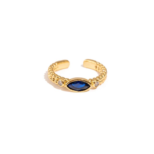 Blue Sapphire Teardrop Gemstone Adjustable Gold Ring, Size 8 For Sale - Image 8 of 9