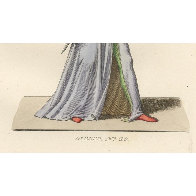 Mid 19th Century Bonnard, Medieval Falconer Figure, Hand-Colored Engraving, 1845 For Sale - Image 5 of 10