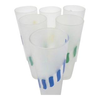 1950s Hazel Atlas Candy Stripe Frosted Diagonal Stripe Tumblers Set - Set of 6 For Sale