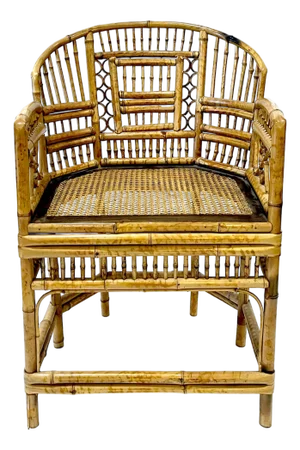 1970's Brighton Pavillion Chinoiserie Tiger Bamboo Rattan Cane Armchair by Thomasville