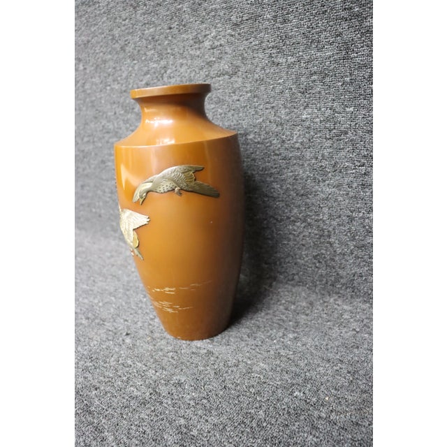 Silver & Gold Gilt Copper Bird Vase with etching