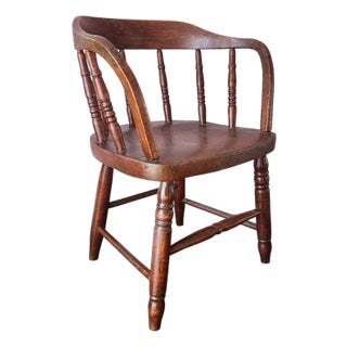 Antique Barrel Back Childs Size Chestnut Captains Chair, C1880 For Sale