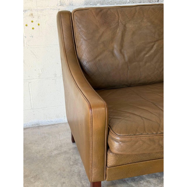 Animal Skin Brown Leather 3 Seater Sofa With Tapered Wood Legs Vintage Mid-Century Modern 1970s For Sale - Image 7 of 12