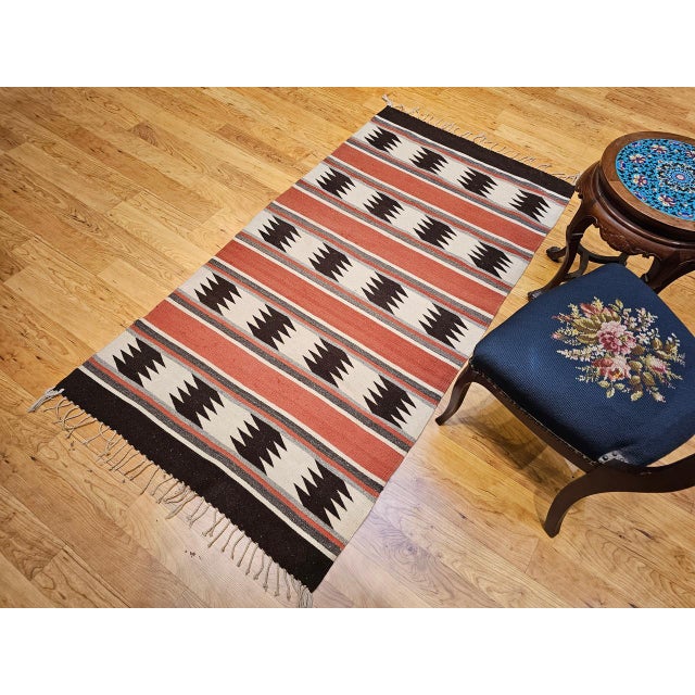 1900 - 1909 Vintage Native American Navajo Rug, Handwoven Wool, Banded Geometric Pattern, 3x5 For Sale - Image 5 of 14