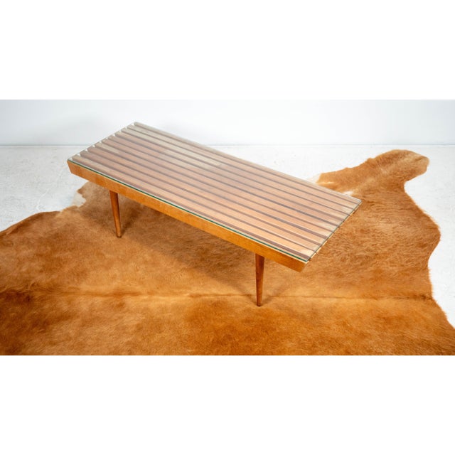Mid-Century Modern 1970s Mid-Century Modern Slat Wood & Glass Coffee Table For Sale - Image 3 of 12