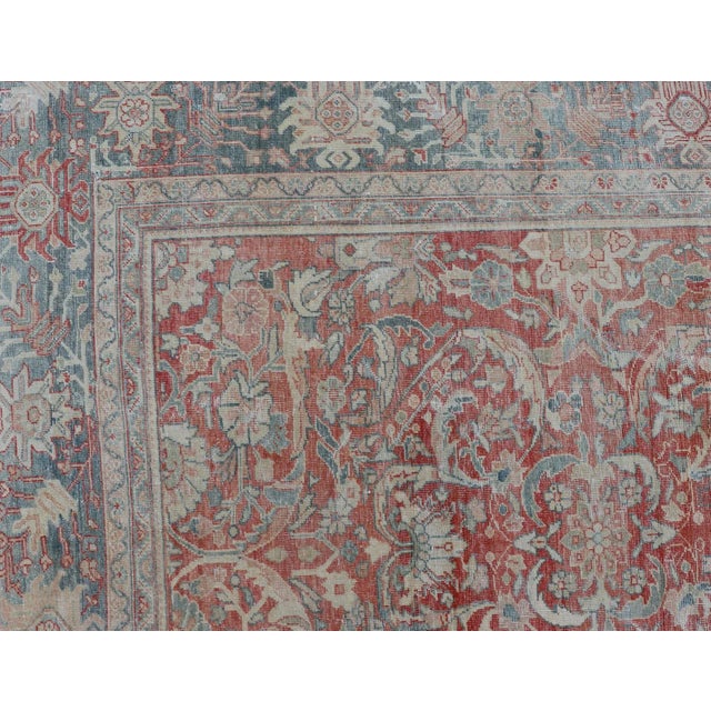 Hand Knotted Antique Persian Sultanabad Rug Faded Red and Blue Colors 10'4 X 13'2 For Sale In Atlanta - Image 6 of 15