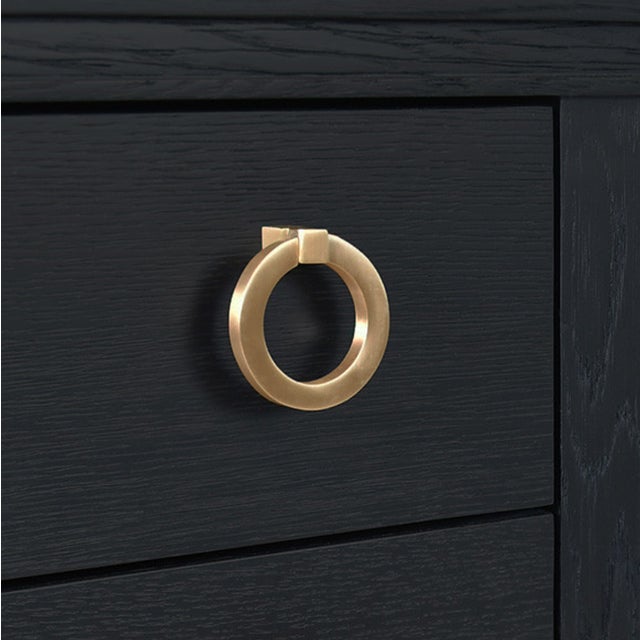 Matthew Izzo Home Richmond Black Oak Four Drawer Console With Brass Drawer Pulls and Open Caned Shelf For Sale In New York - Image 6 of 10