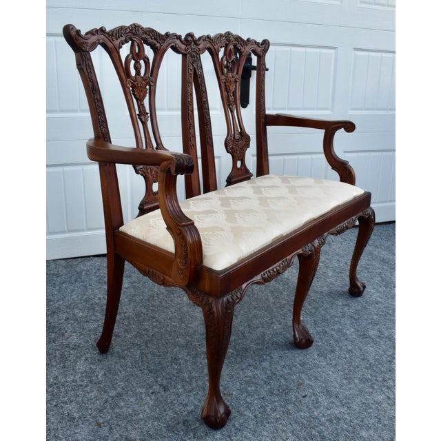 Vintage Carved Mahogany Settee Chippendale Style Ball & Claw Feet For Sale - Image 14 of 16