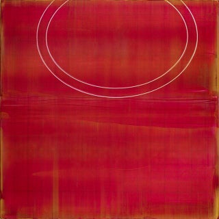 Rebecca Koury "Evolution of a Circle #1" Crimson Burgundy Circle Contemporary Abstract, Acrylic on Canvas/Panel, Carmel California Art For Sale