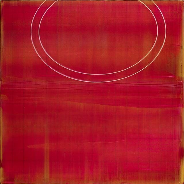 Rebecca Koury "Evolution of a Circle #1" Crimson Burgundy Circle Contemporary Abstract, Acrylic on Canvas/Panel, Carmel California Art For Sale