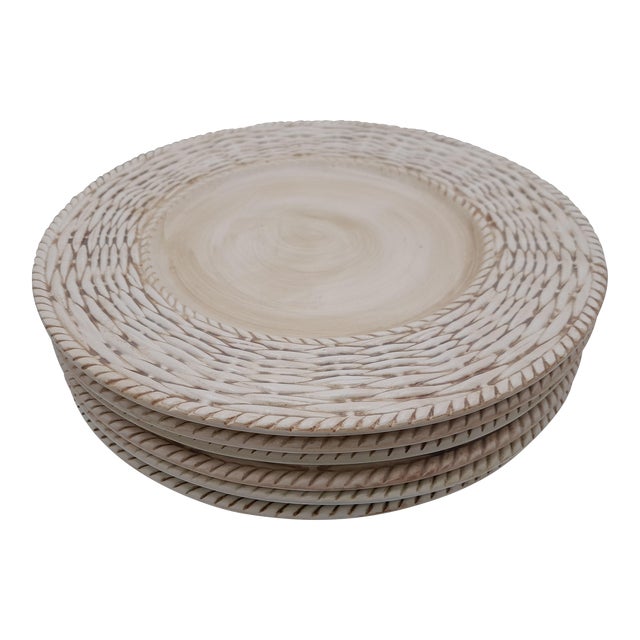 1980s Fitz and Floyd Basketweave Charger Plates- Set of 6 For Sale
