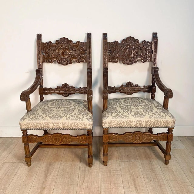 Pair of Baroque Revival Walnut Chairs, Circa 1920 For Sale - Image 10 of 10