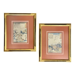 Pair of 19th Century Japanese Woodblocks by Utagawa Kuniyoshi in Custom Frames. For Sale