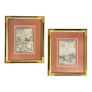 Pair of 19th Century Japanese Woodblocks by Utagawa Kuniyoshi in Custom Frames.