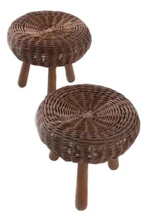 Set of Wicker and Wood Stools by Tony Paul, 1960s