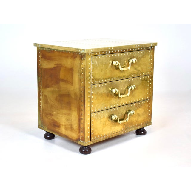 Campaign Serried Spain Brass Clad Chest, Nightstand, 1970's For Sale - Image 3 of 14