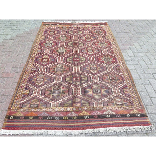 1960s Vintage Embroidered Kilim Rug -60"x97" For Sale - Image 13 of 13