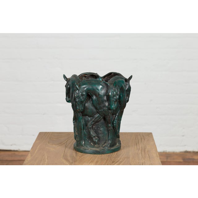 Late 20th Century Verdigris Bronze Planter with Frieze of Passing Horses Cast in High Relief For Sale - Image 12 of 12