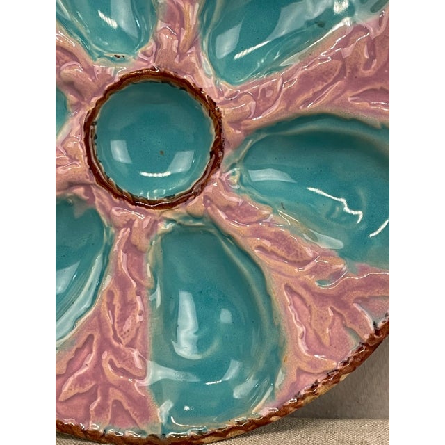A 19th C English Oyster Plate With Six-Well Majolica Glazed Oyster Plate by Fielding & Co. Ltd., For Sale In Orlando - Image 6 of 12