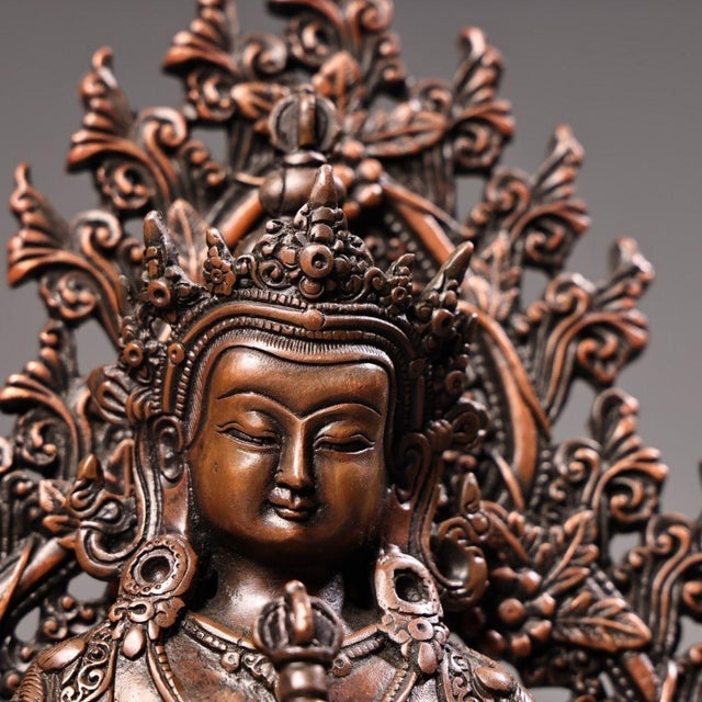 Metal Late 19th Century Bronze Vajrasattva Buddha Statue With Flame Aureole, 1510g For Sale - Image 7 of 9