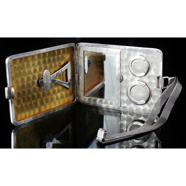 Vintage Elgin Art Deco Period Sterling Silver Ladies Dance Purse Compact Mirror With Coin Slots and Silver Mesh Wrist Strap For Sale - Image 14 of 16