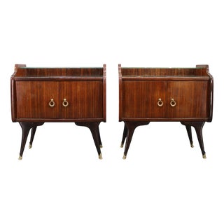 Mid-Century Modern Italian Bedside Tables with Glass Tops, 1950s, Set of 2 For Sale