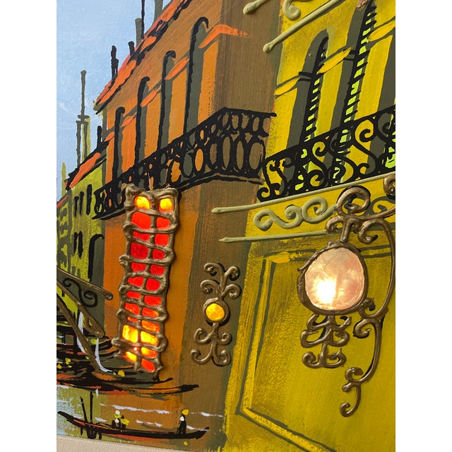 Light-Up Mid-Century Venetian Canal Impasto Oil Painting For Sale - Image 4 of 4