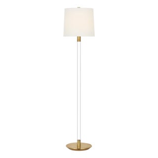 AERIN by Visual Comfort Signature Riga 53" Cordless Floor Lamp in Crystal and Hand-Rubbed Antique Brass with Linen Shade For Sale