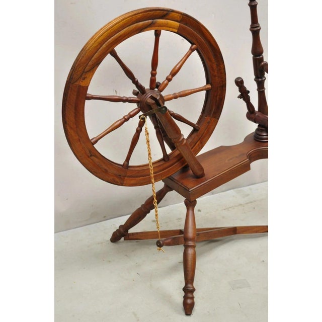 Antique Canadian Country Primitive Pine Wood Colonial Wooden Spinning Wheel For Sale - Image 12 of 12