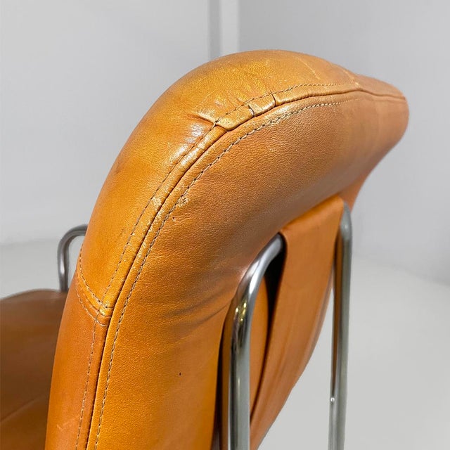 Italian Modern Brown Leather and Metal Chairs from Guido Faleschini, 1970s, Set of 4 For Sale - Image 11 of 18