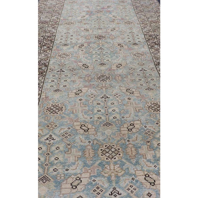 Early 20th Century Antique Persian Malayer Runner With Sub-Geometric Design in Blue and Brown Tones 3'5 X 12'10 For Sale - Image 5 of 15