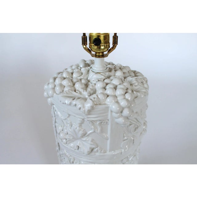 White Italian Ceramic Table Lamp W/ Grapevine Motif For Sale - Image 8 of 11