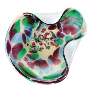 Murano Purple Green Blue Silver Leaf Millefiori Flowers Vintage Italian Art Glass Decorative Center Bowl