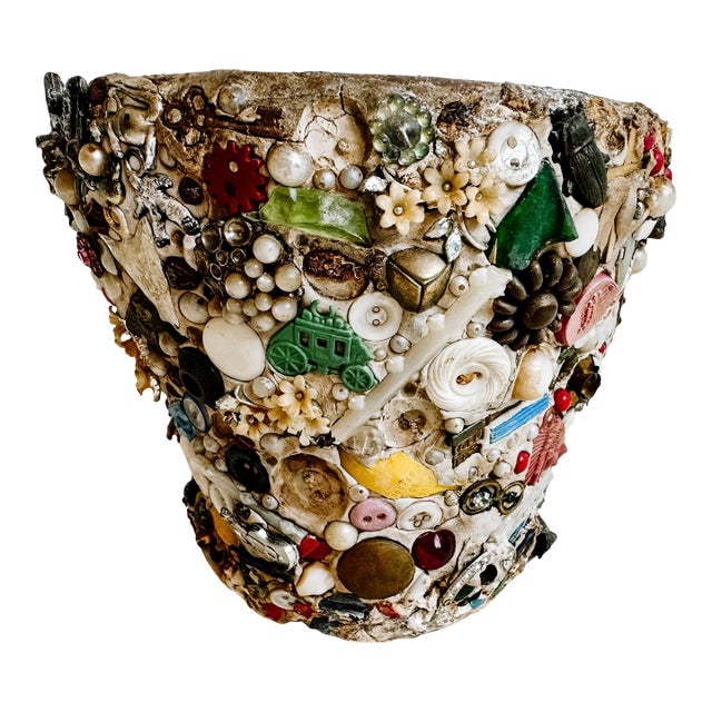 Vintage Memory Ware Clay Sculptural Planter Pot For Sale