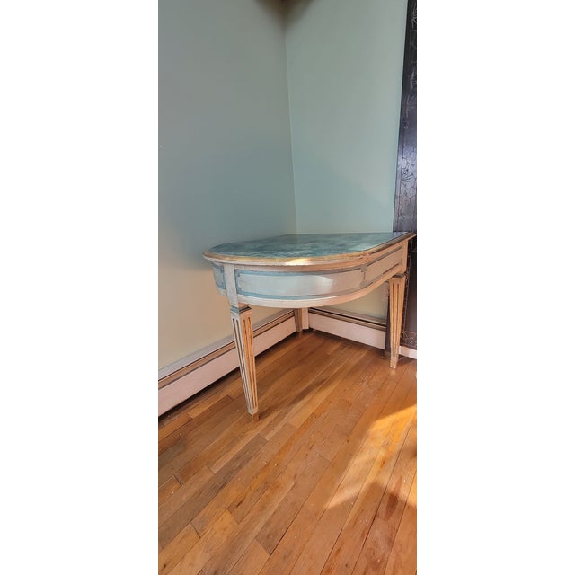 Neoclassical Mid 20th Century Neoclassical Louis XVI Style Demilune Console Table With Faux Marble Top For Sale - Image 3 of 10