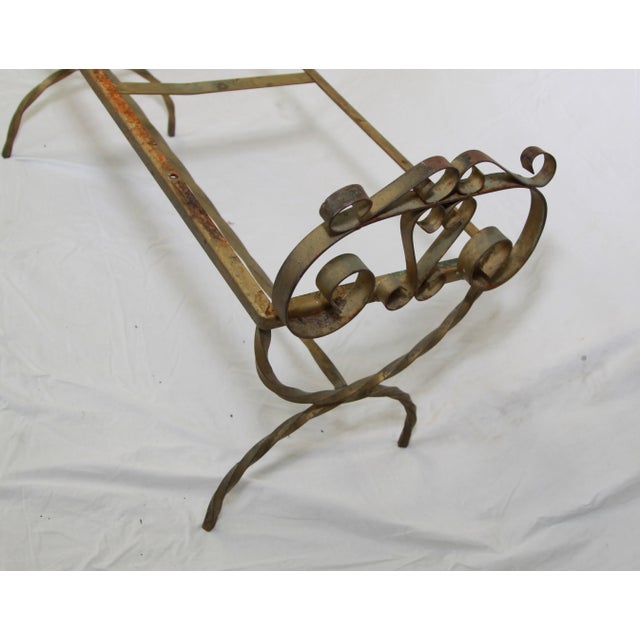 Antique garden bench, in an aged gold finish. This charming piece needs some love to restore her to her original beauty!