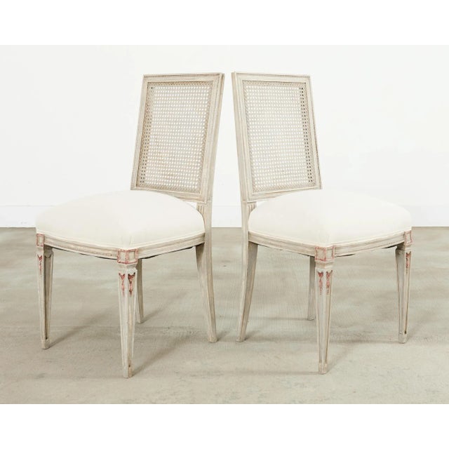 Swedish Gustavian Style Painted Cane Dining Chairs - Set of Six For Sale - Image 6 of 12